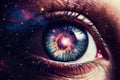 Surreal eye of universe. Galaxy vision. All-seeing eye, cosmic order, spiritual guidance concept
