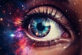 Surreal eye of universe. Galaxy vision. All-seeing eye, cosmic order, spiritual guidance concept