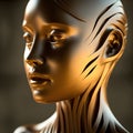 Surreal face of mannequin made of metal and gold. Contemporary art and modern concept.