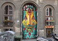 Surreal face painted on a door in 12 Kazincy Street, Budapest, Hungary Royalty Free Stock Photo