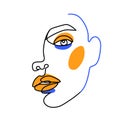 Surreal Face painting. One Line art poster. Female contour silhouette. Continuous drawing. Abstract woman Contemporary