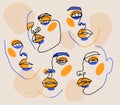 Surreal Face painting set. One Line art poster. Female contour silhouette. Continuous drawing. Abstract woman Royalty Free Stock Photo