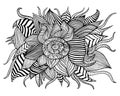 Surreal fantastic abstract flower with many patterns coloring page, isolated on white background