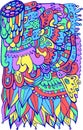 Surreal fantastic doodle pattern. Colorful bright cartoonish folk art. Bohemian and hippie style. Psychedelic artwork. Vector