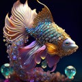 Surreal fantasy betta fish made of intricate jewels