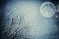 Surreal fantasy concept - full moon with stars glitter in night skies background. Royalty Free Stock Photo