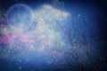 Surreal fantasy concept - full moon with stars glitter in night skies background. Royalty Free Stock Photo