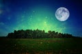 Surreal fantasy concept - full moon with stars glitter in night Royalty Free Stock Photo