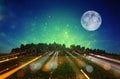 Surreal fantasy concept - full moon with stars glitter in night Royalty Free Stock Photo