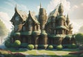 A surreal fantasy design of luxurious house mixed with Victorian style. Ideal real estate, vacation destinations, and modern