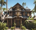 A surreal fantasy design of luxurious house mixed with Victorian style. Ideal real estate, vacation destinations, and modern