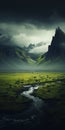 Surreal Fantasy Landscape: A Dark Scene Over Iceland Mountains