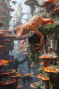 Surreal Fantasy Scene with Geckos in An Enchanted Mushroom Cityscape, Vivid Imagination Artwork, Dreamlike Digital Illustration