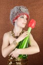 Surreal fashion futuristic woman tulip flower