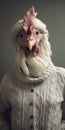 Surreal Fashion Photography: White Rooster In Knitwear With Braids