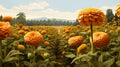 Surreal Field Of Yellow Dahlias: Unreal Engine 5 Illustration
