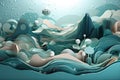 surreal float landscape with abstract shapes and patterns