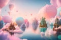 Surreal floating islands made of candy and sweets