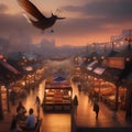 A surreal, floating marketplace on the backs of giant, friendly fireflies3