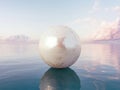 Surreal floating sphere in tranquil ocean