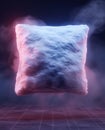Surreal fluffy cloud pillow floating in dark space