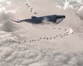 Surreal Flying Whale, Birds, Sky Royalty Free Stock Photo