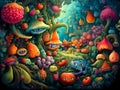 Surreal forest of fruits and vegetables