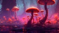 A surreal forest with trees made of mushrooms. Fantasy concept , Illustration painting