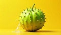 Surreal fruit with thorns, drips water on yellow backdrop Royalty Free Stock Photo