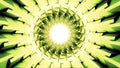 Surreal futuristic background with a tunnel with many rows of rotating geometric forms, seamless loop. Animation. Bright