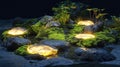 surreal garden with glowing moss and floating rocks . Royalty Free Stock Photo