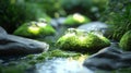surreal garden with glowing moss and floating rocks . Royalty Free Stock Photo