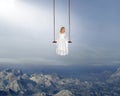 Surreal Girl, Swing, Mountains, Sky