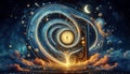 surreal glowing clock with warped time loops symbolizing repetitive psychological thought patterns