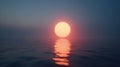 surreal glowing orb floating over a tranquil water surface at twilight