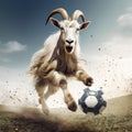 Surreal Goat Kicking Soccer Ball: A Harmonious Chaos In Striking Digital Art