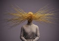 Surreal Gold String Figure in Neutral Dress Artistic Concept