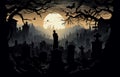 Surreal Graveyard silhouette. Generate Ai