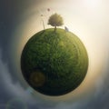 Surreal green planet. Isolated eco world, energy conservation and environment concepts
