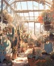 Surreal Greenhouse Charm: Cartoonish Desert Blooms with Colorful Cactus, Succulent Plants