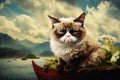 A Surreal grumpy cat created with generative AI technology Royalty Free Stock Photo