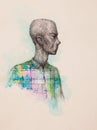Surreal hand drawing, portrait of a man decorative artwork Royalty Free Stock Photo