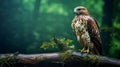 Surreal Hawk Perched On Branch In Enchanting Forest