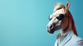 Surreal Horse: A Media-savvy, Retro Glamor Portrait In Teal And White