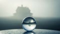 Surreal House Reflection in Glass Sphere During Blue Hour Fog Royalty Free Stock Photo