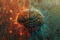 Surreal human brain integrated with circuit board technology