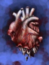 Surreal human heart on dramatic background