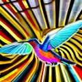 A surreal hummingbird with wings made of stained glass, shimmering with radiant colors in the sunlight1, Generative AI Royalty Free Stock Photo