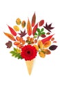 Surreal Ice Cream Cornet Autumn Flowers and Leaves Composition