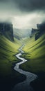 Surreal Icelandic Mountain Landscape With Flowing River